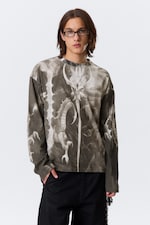 Dunkelgrau - Drachen-Print - Kastiges Langarmshirt mit Grafikprint - 0
