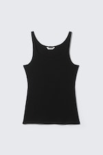 Black - Ribbed Scoop Neck Tank Top - 0
