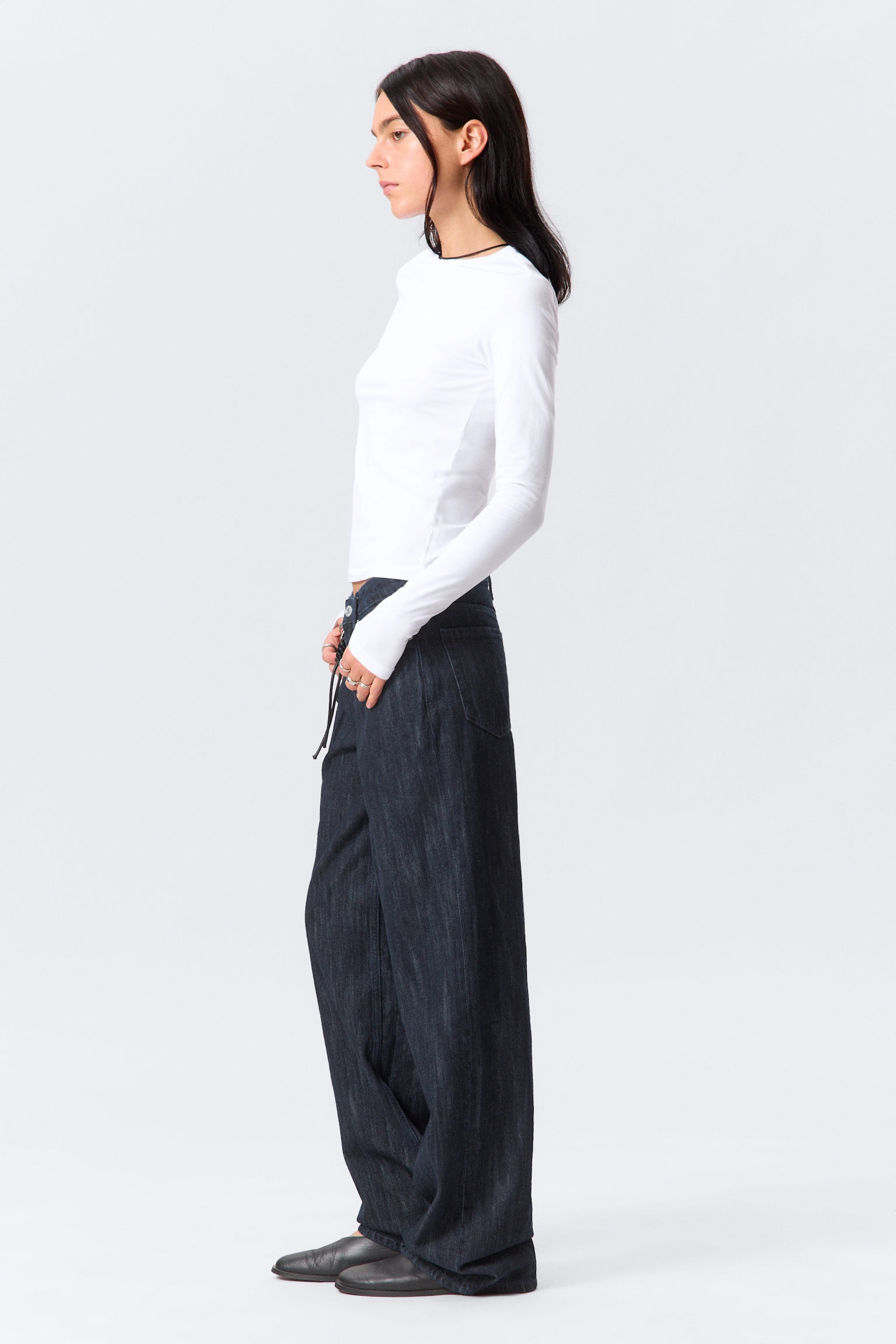 Ample Mid Rise Loose Wide Leg Jeans - Slub Rinse - Azul oscuro - 7