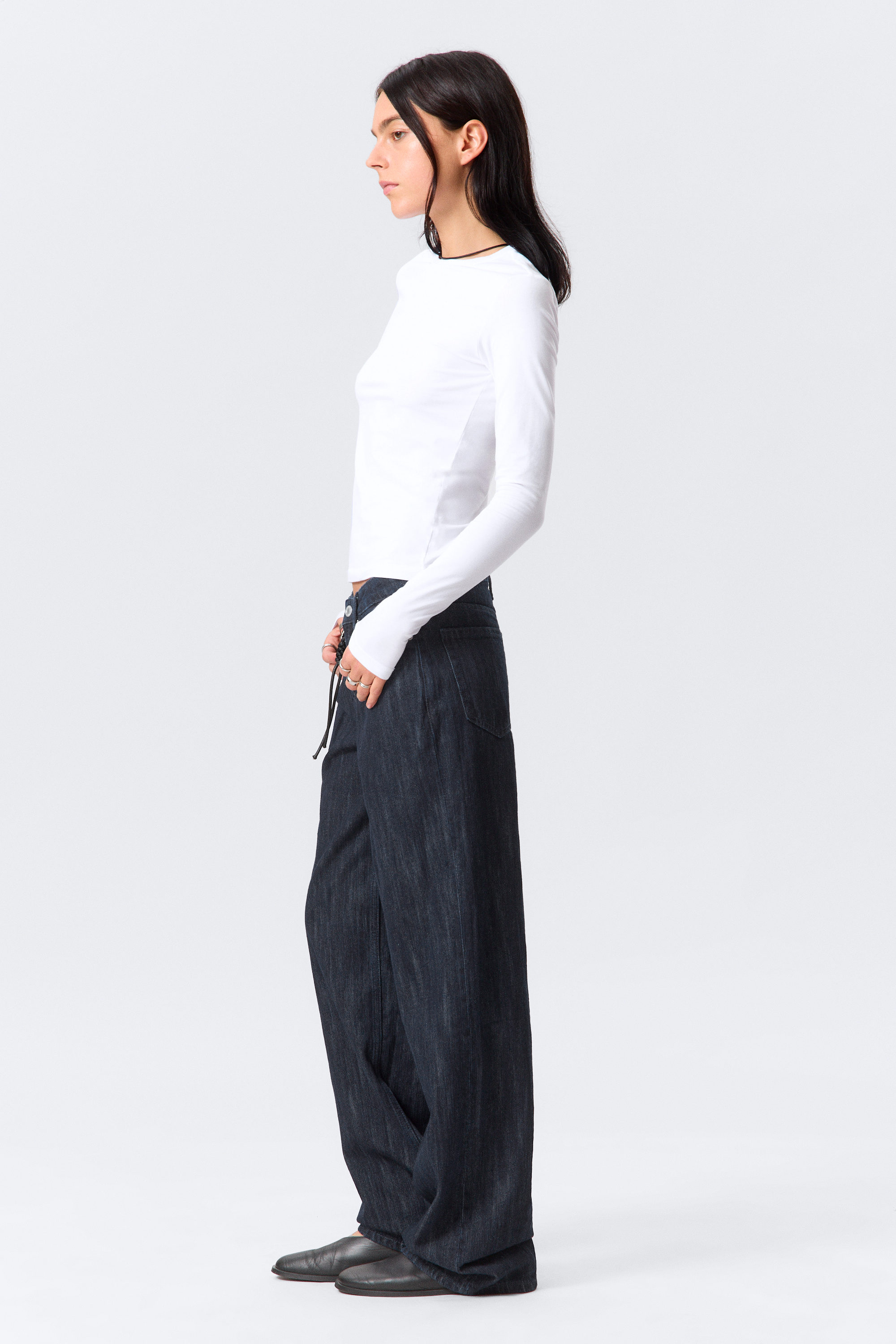 Blue Rinse - Mörkblå - Ample Low Waist Loose Wide Leg Jeans - 2