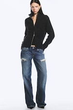 Dark Grey Melange - Soft Knitted Fitted Zip Cardigan - 2