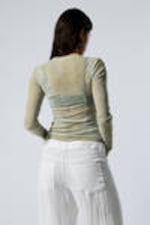 Bleached Sand - Dusty Beige - Long-Sleeved Sheer Mesh Top - 3