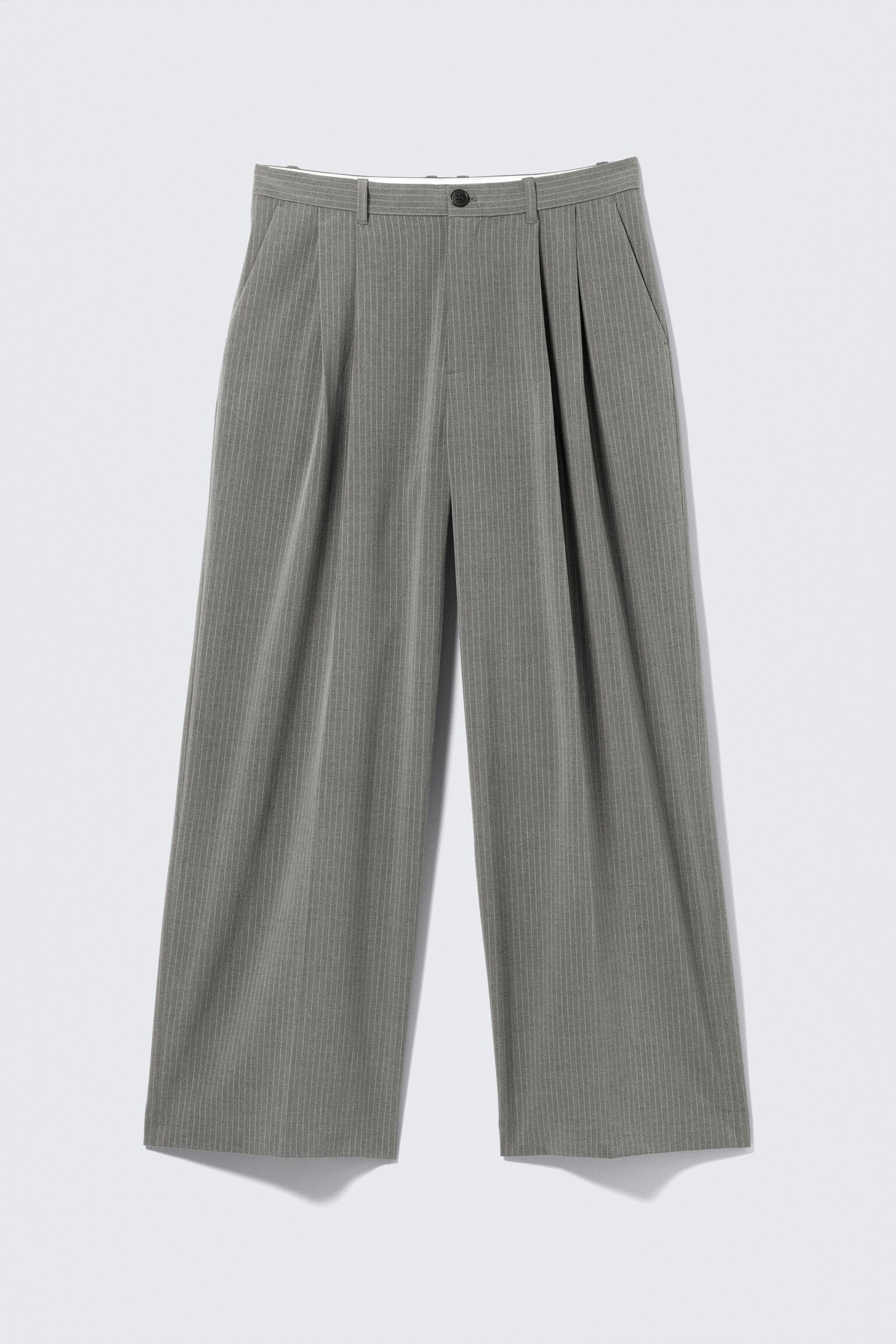 Pantalones de traje con pliegues de corte holgado - Gris claro a rayas/Negro