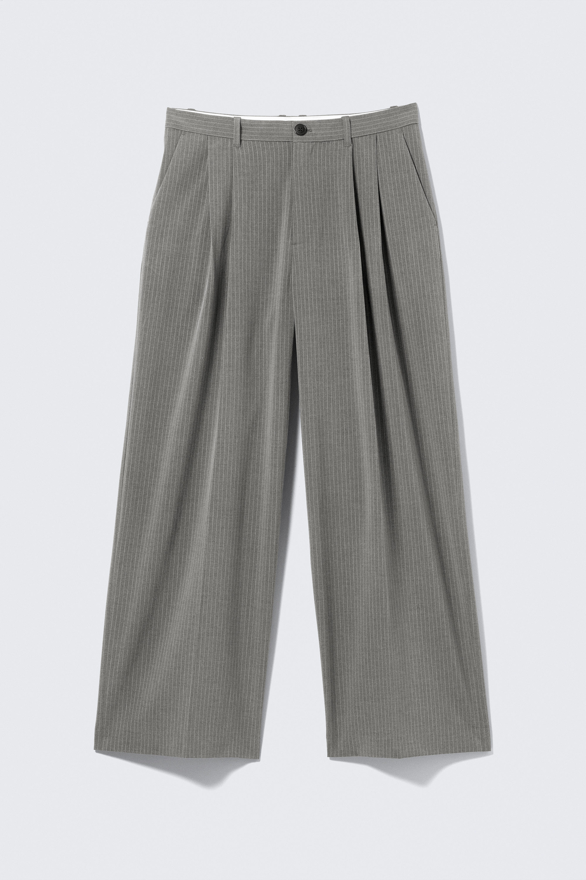 Pinstriped Light Grey - Nate Loose Fit Pleated Suit Trousers - 7