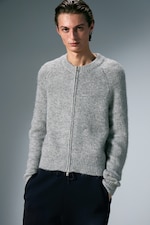 Grau meliert - Zip-Cardigan mit Raglanärmeln aus Wollmischung - 0