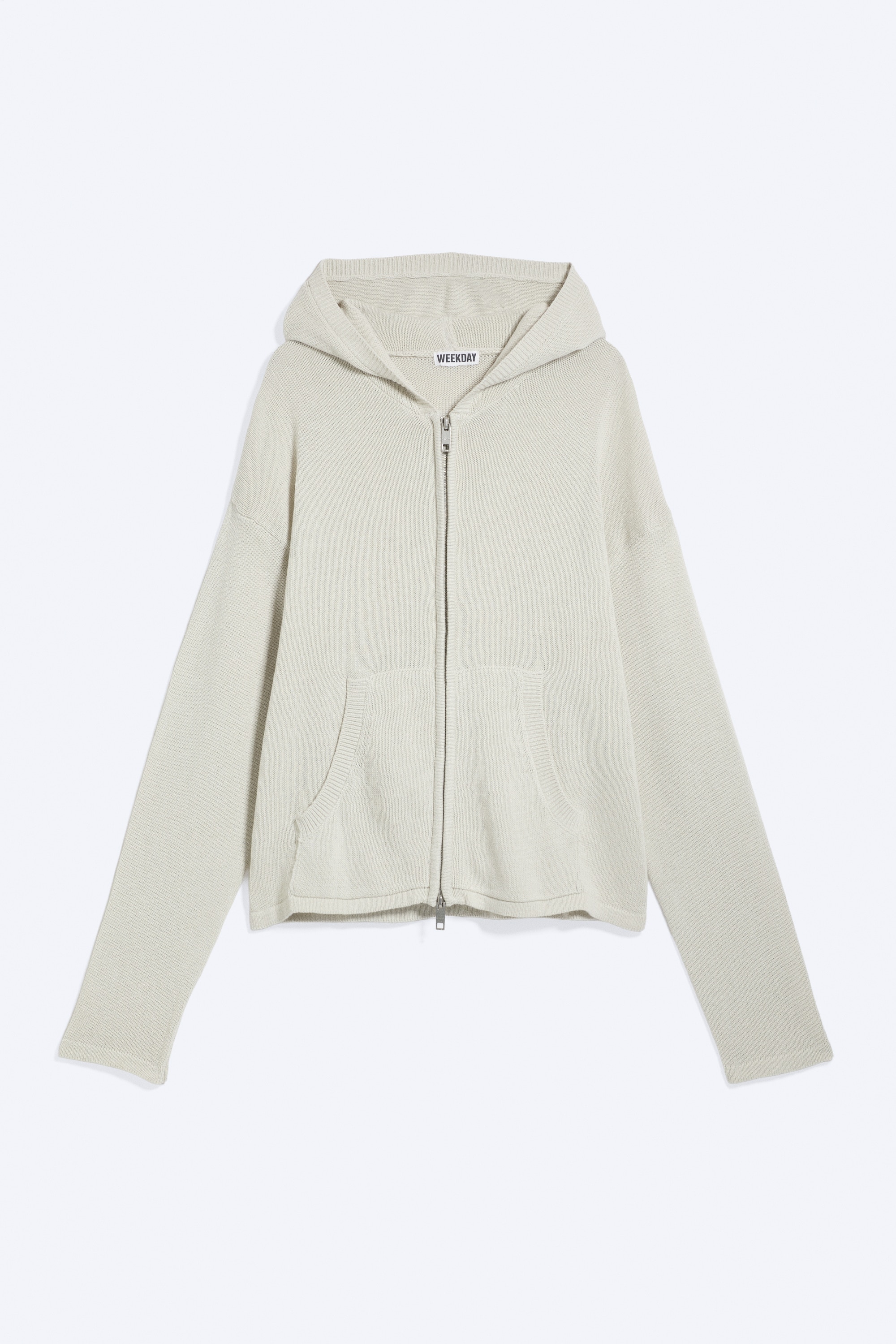 Felpa in maglia con cappuccio e zip - Beige polvere chiaro/Nero lavato