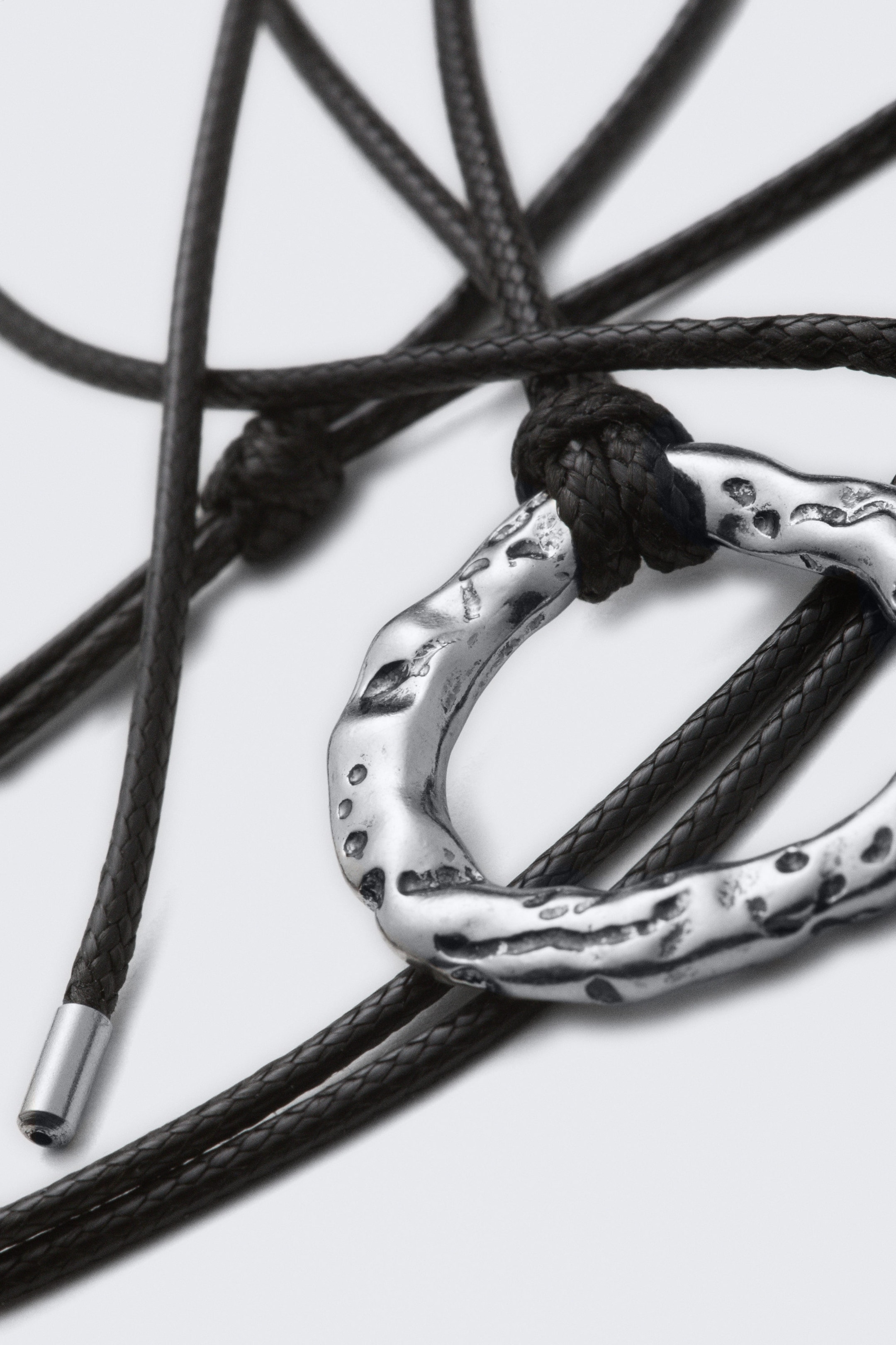 Silver - Black Cord - Cord Pendant Necklace - 2