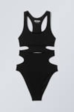 Black - Cut-out Nylon Bodysuit - 0