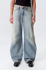 Port Blue - Light Blue - Oblique Low Waist Loose Barrel Leg Jeans - 1