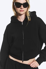 Black - Cropped Boxy Zip Hoodie - 0