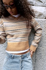 Dusty Orange Jacquard - Jacquard V-neck sweater - 1