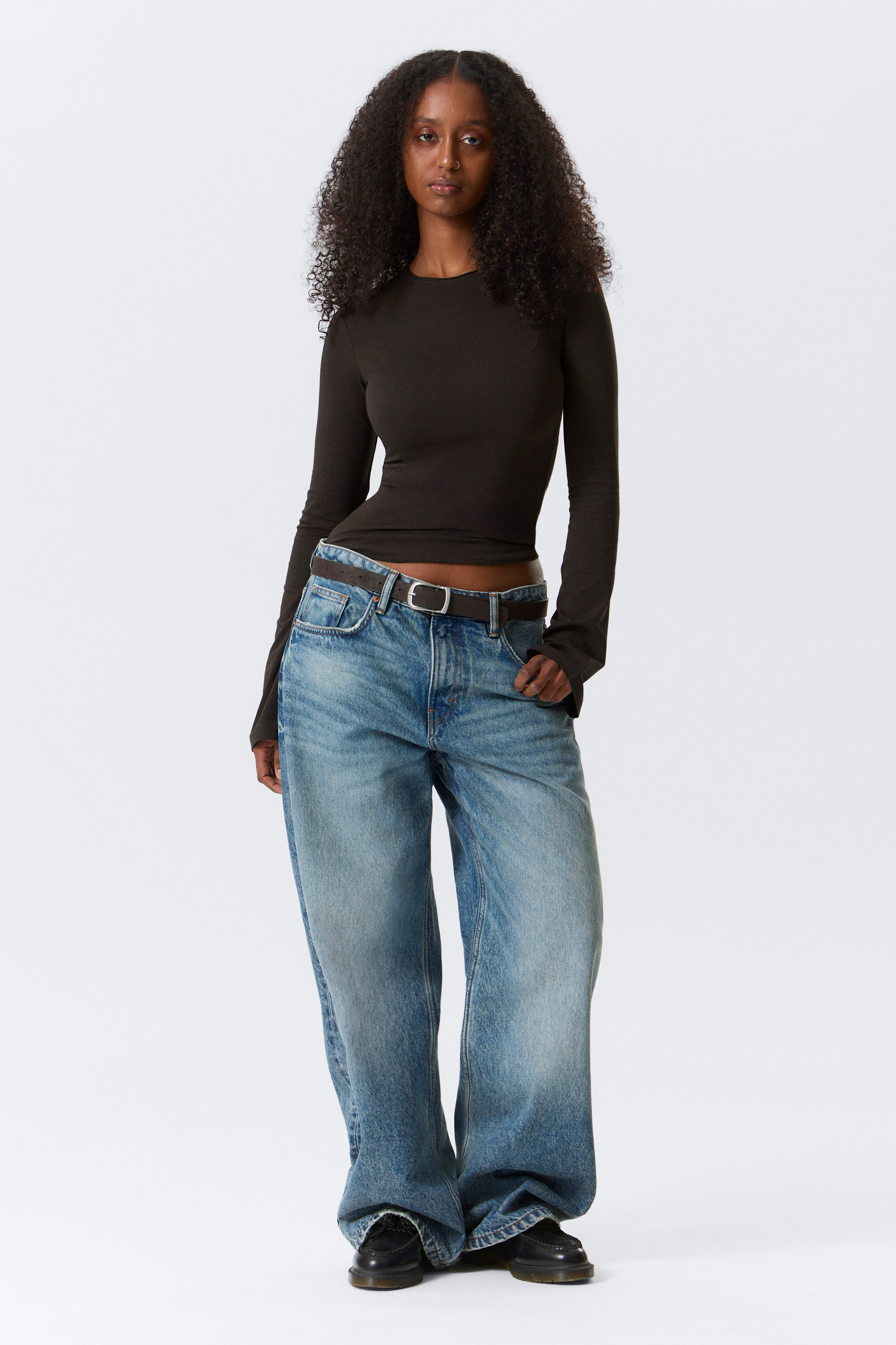 Dark Brown - Long Sleeve Cotton Top - 2