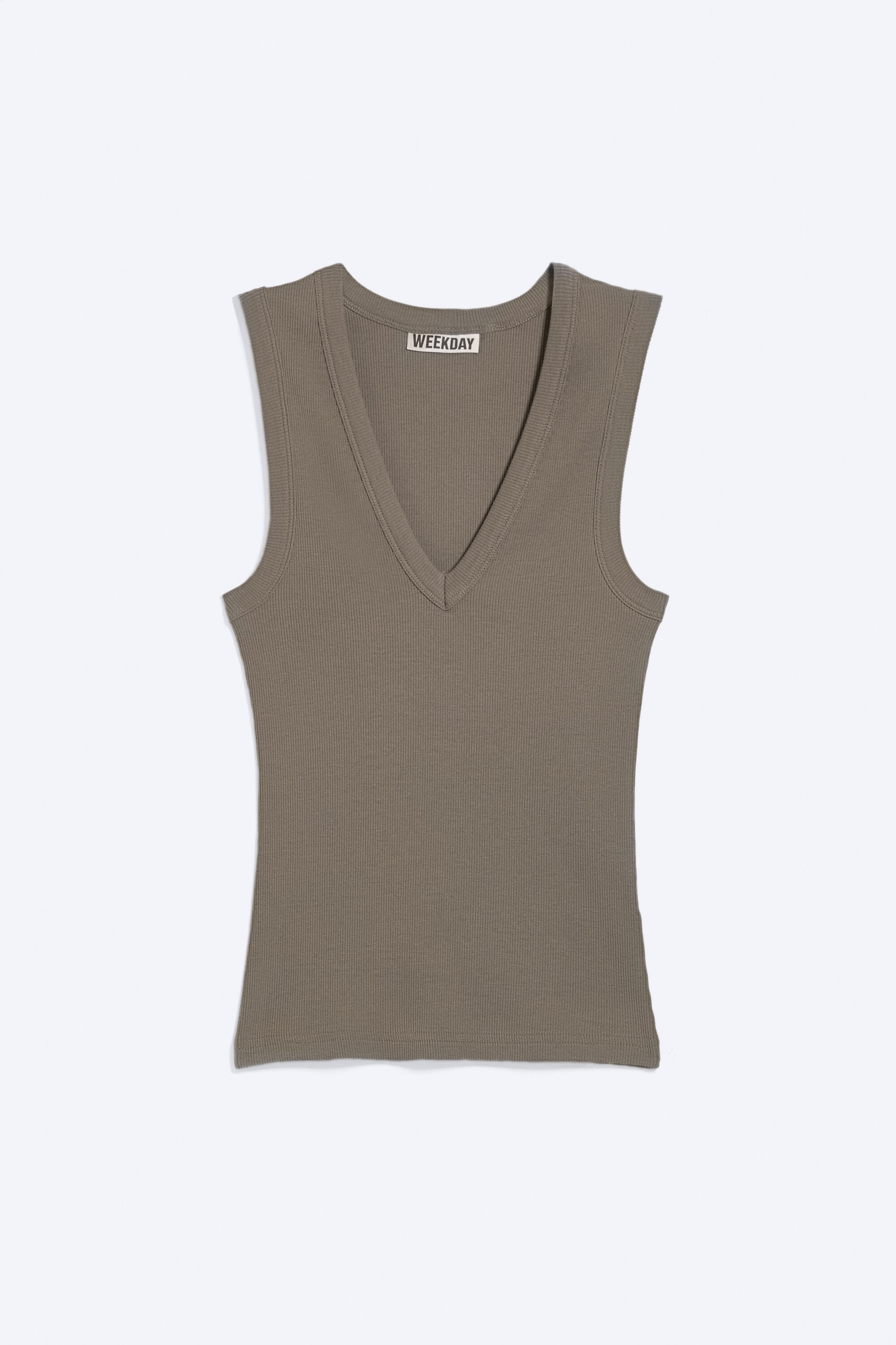 Dimgrå - Ribbat V-ringat linne - 3