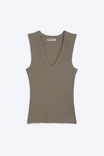 Dimgrå - Ribbat V-ringat linne - 3