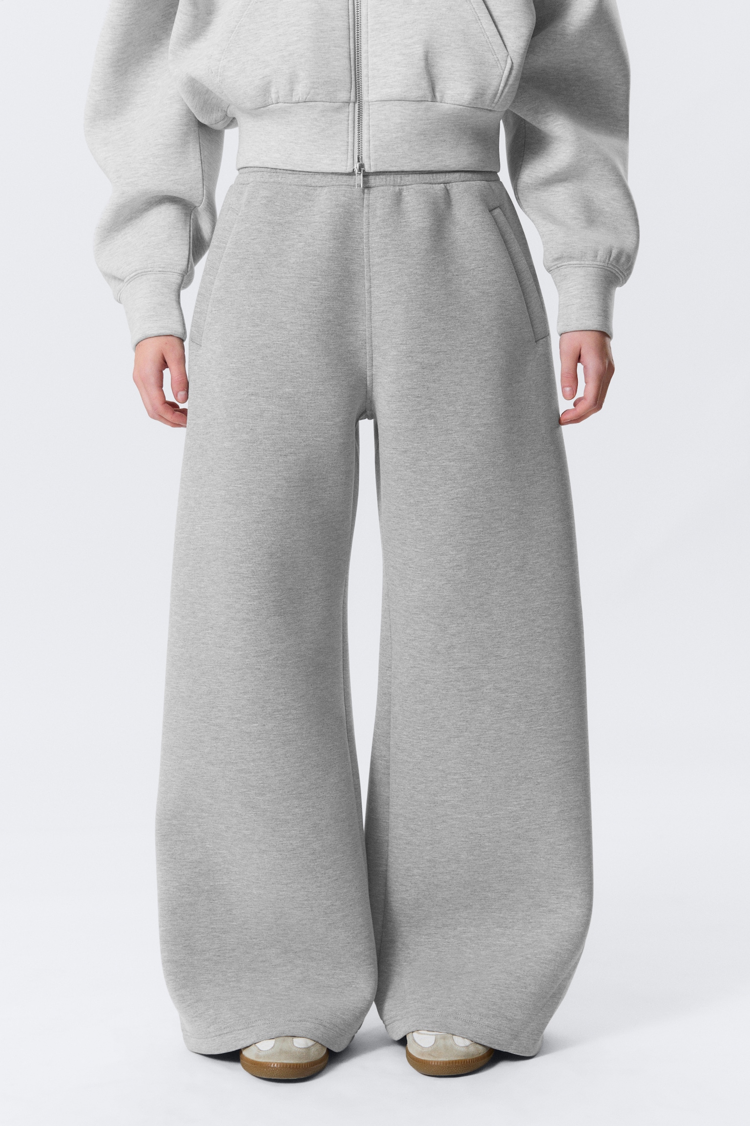 Relaxed Wide Leg Scuba Sweatpants - Grey Melange/Black - 5