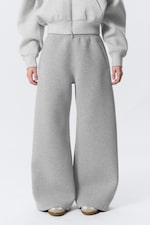 Grey Melange - Relaxed Barrel Leg Scuba Sweatpants - 1