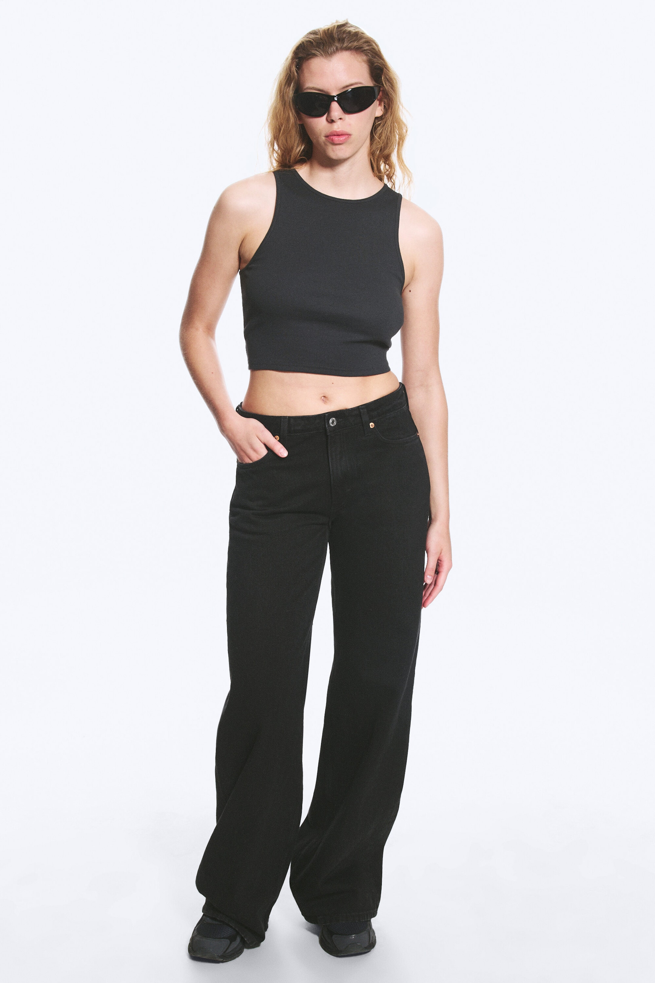 Tuned Black - Black - Paz Mid Rise Wide Jeans - 1