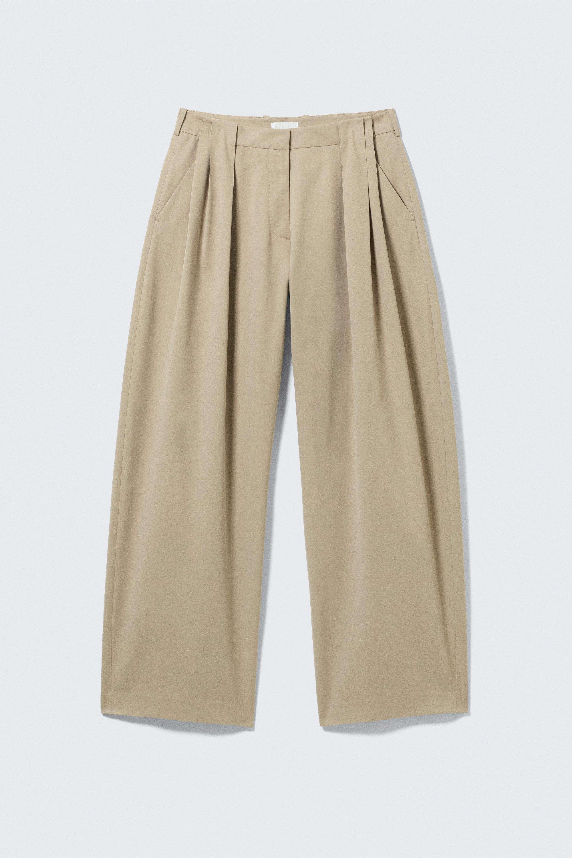 Beige - Low Rise Wide Leg Pleated Trousers - 4