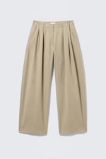 Beige - Low Rise Wide Leg Pleated Trousers - 4