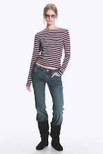 Gestreift in Blau/Rot/Weiß - Enges, geripptes Longsleeve - 2