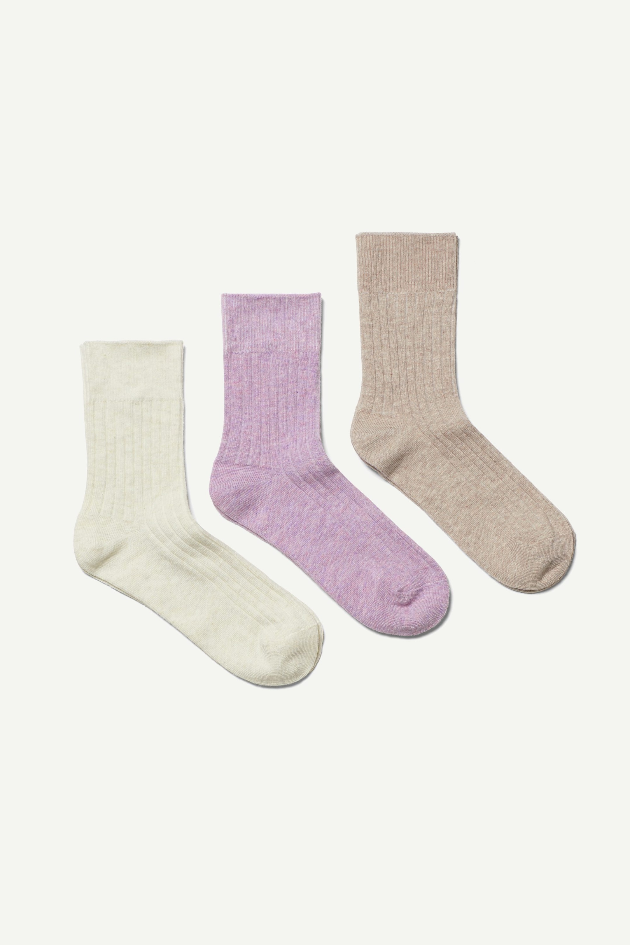 Weiß/Flieder/Beige - 3er-Pack gerippte Crew-Socken - 0