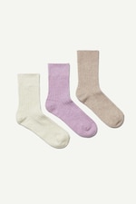Weiß/Flieder/Beige - 3er-Pack gerippte Crew-Socken - 0