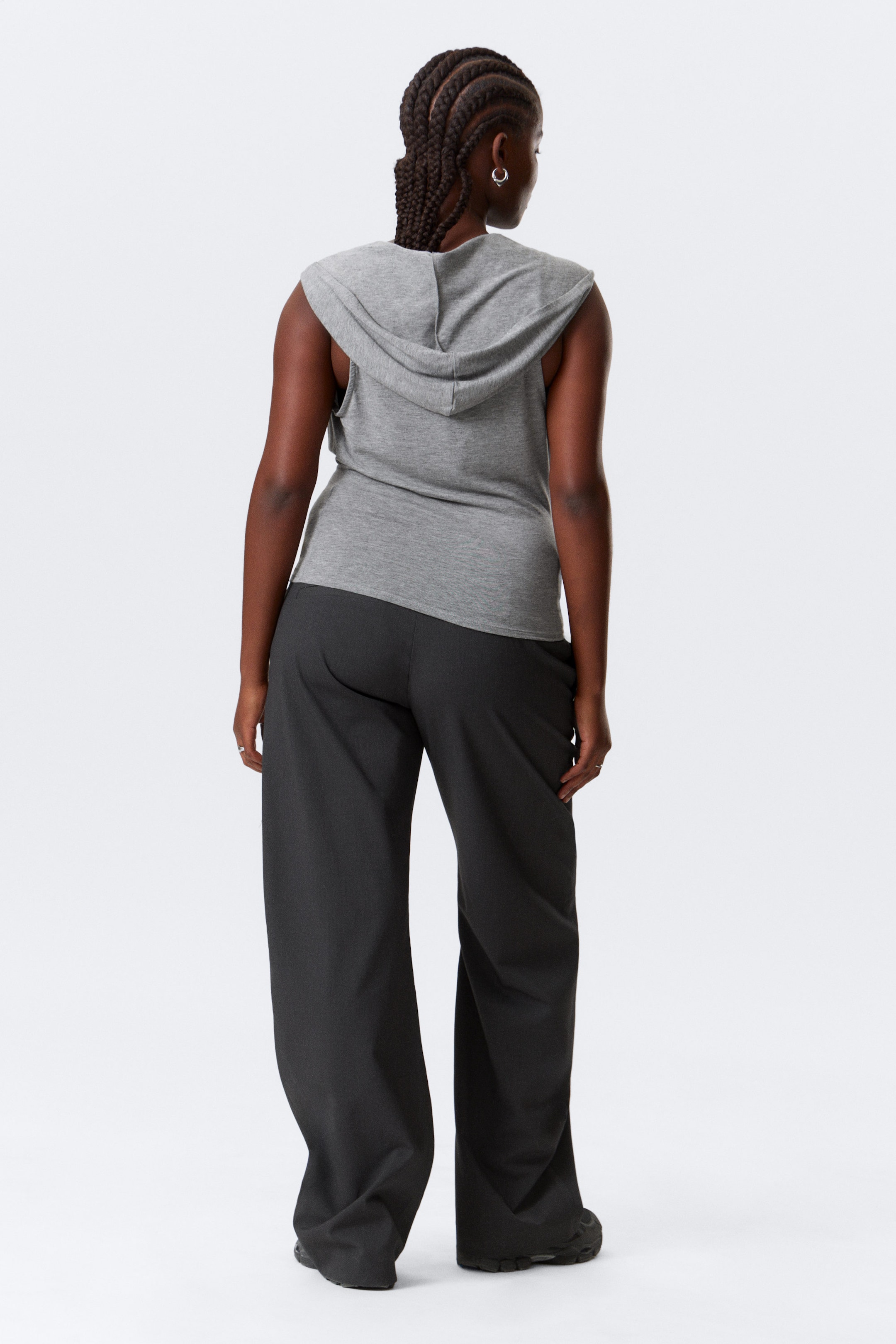 Gris chiné - Top drapé à capuche sans manches en lyocell - 3