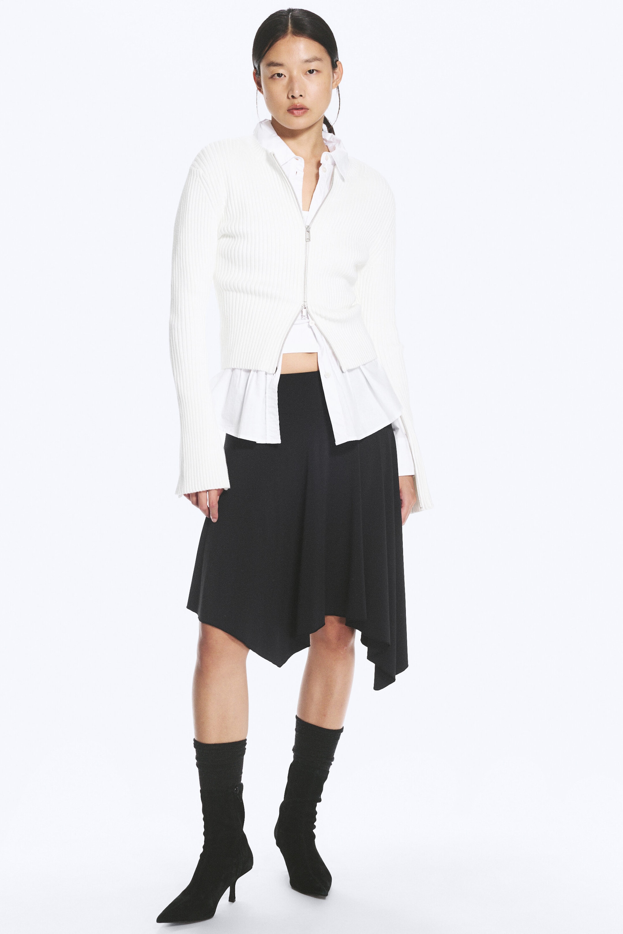 Noir - Jupe asymétrique en jersey taille mi-haute - 1