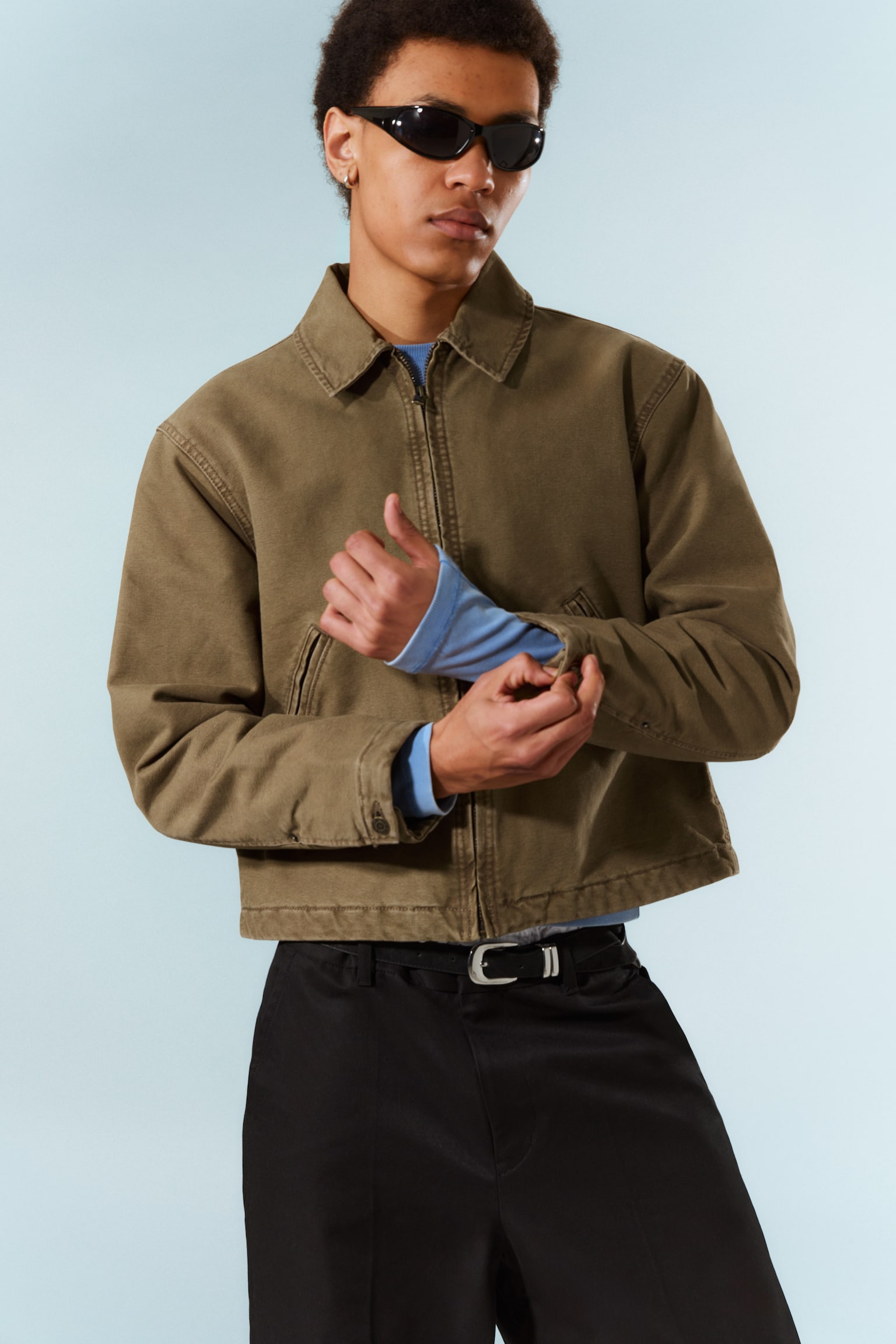 Locker geschnittene, kastige Zip-Jacke - Beige/Schwarz - 3