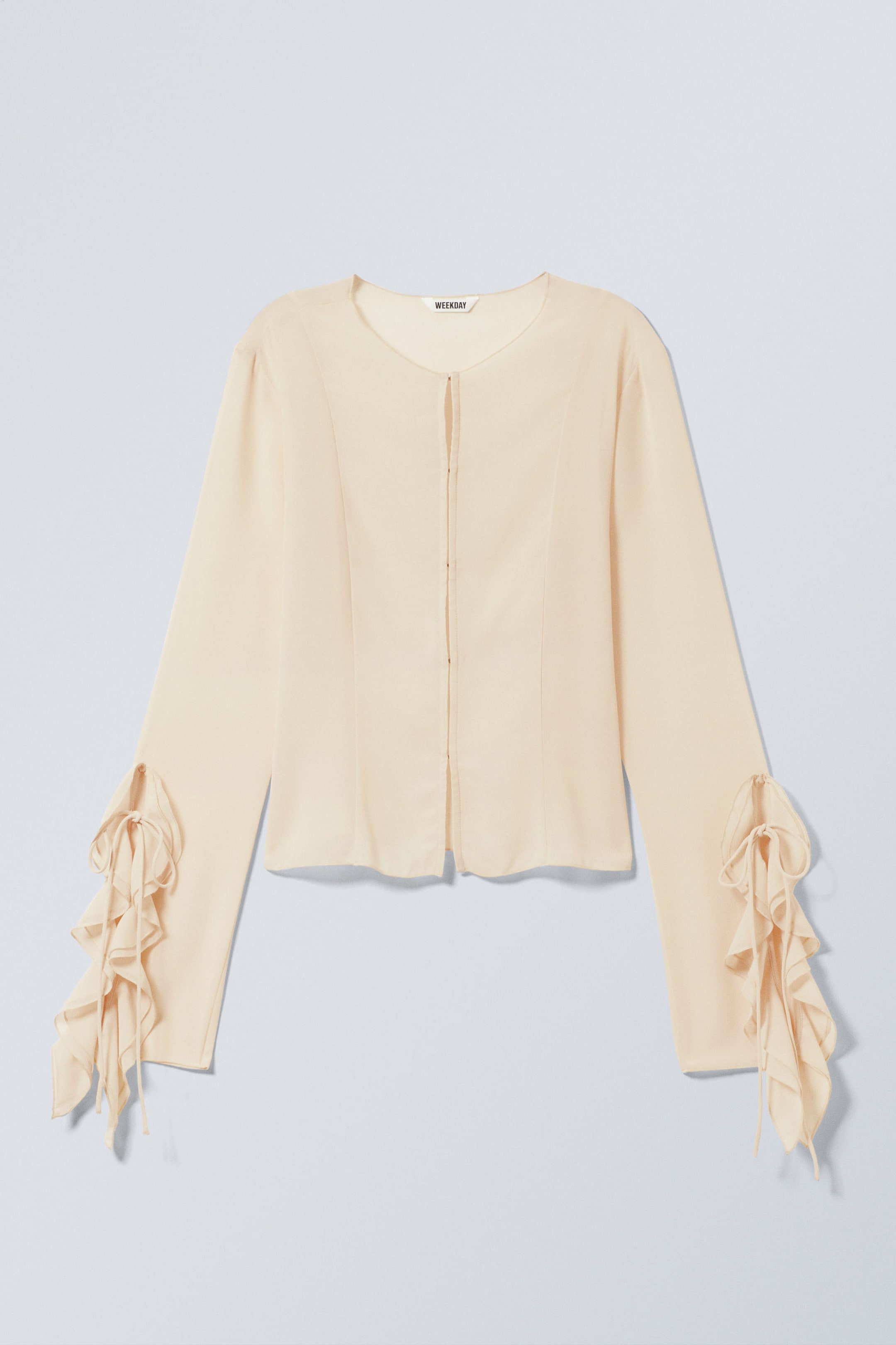 Beige - Blouse met ruches en lange mouwen - 4