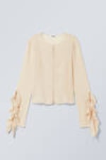 Beige - Blouse met ruches en lange mouwen - 4