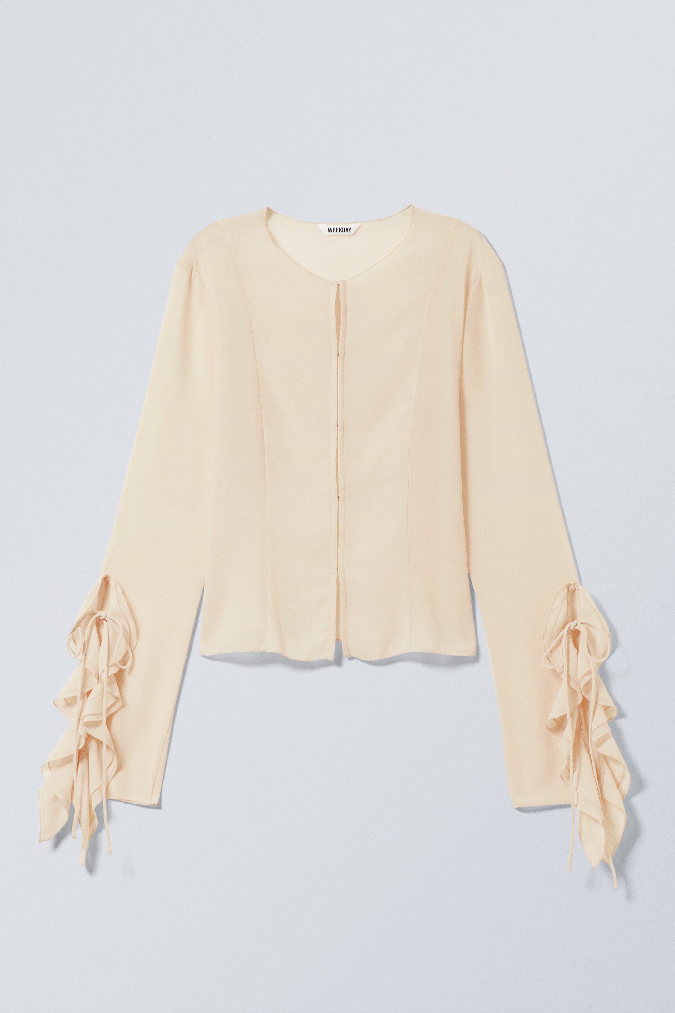 Beige - Frilled Long-Sleeved Blouse - 1