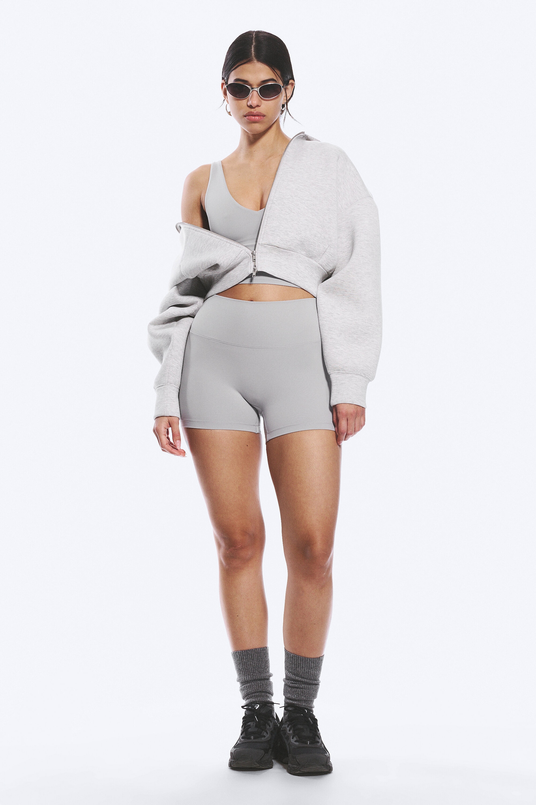 Light Grey - High Waisted Sports Biker Shorts - 1