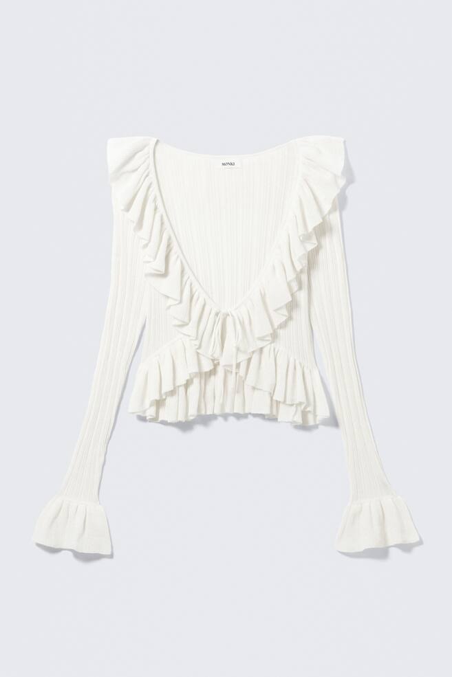 CARDIGAN À COL V FRONCÉ EN MAILLE YULIA B - Blanc/Vert kaki cendré - 1