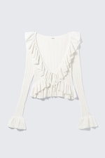 Vit - YULIA B stickad v-ringad cardigan med volang - 3