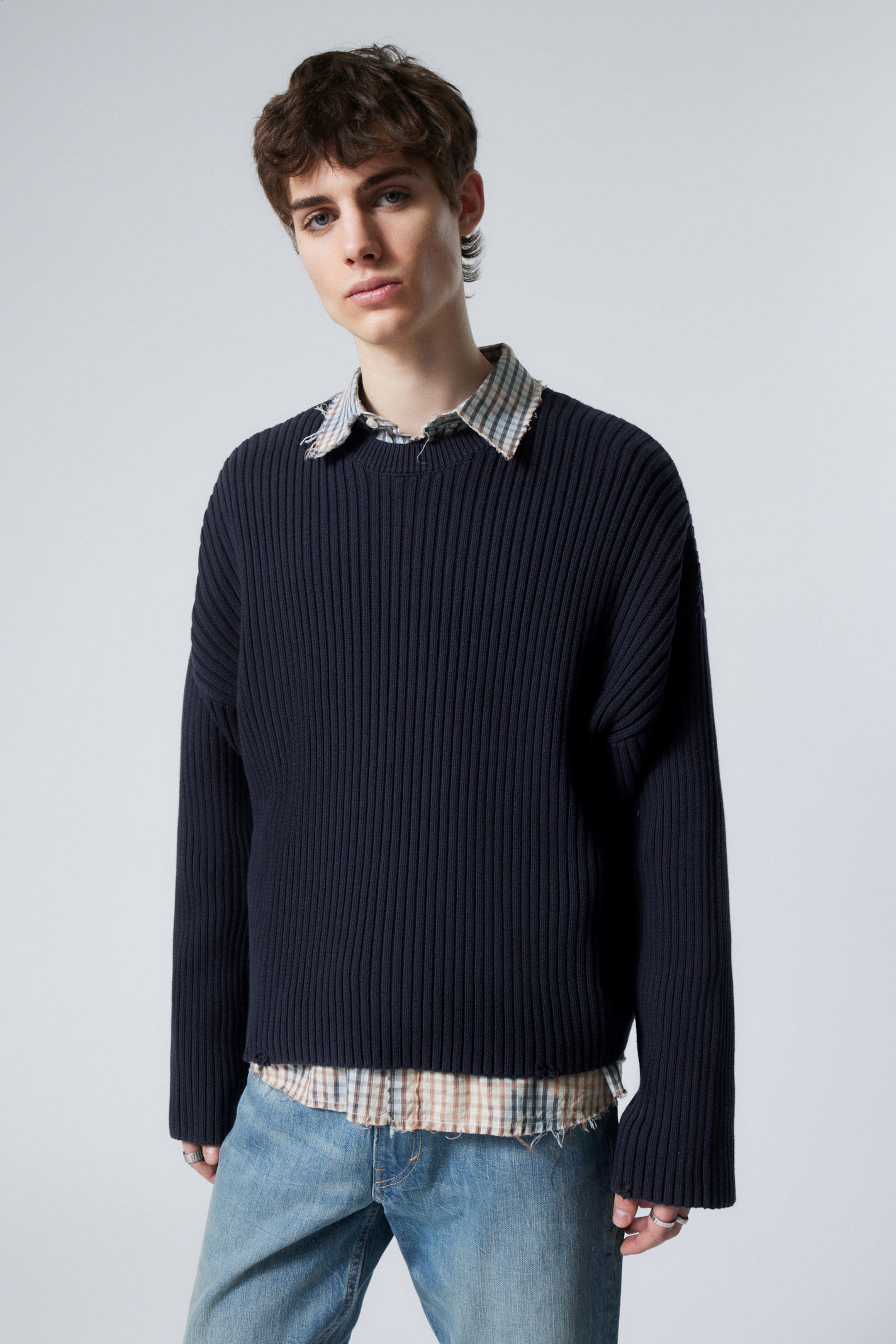 #2C303E - Loose Ribbed Cotton Sweater - 1