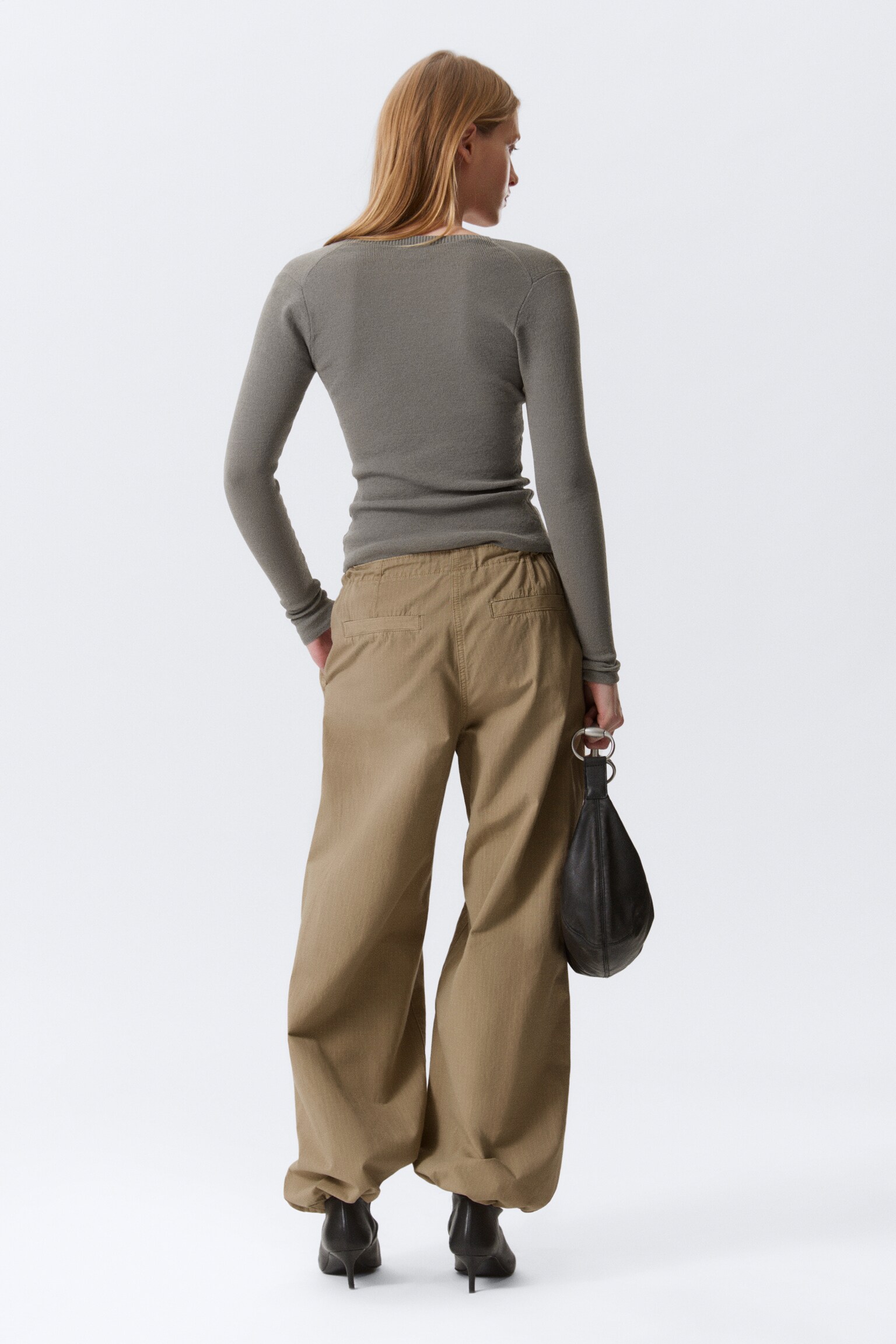 Slim Ruched Button-Front Cardigan - Donkergrijs/Gebroken wit - 4