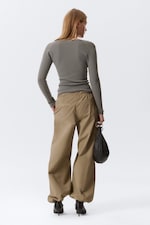 Dark Grey - Slim Ruched Button-Front Cardigan - 2