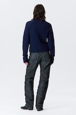 Dark Navy Blue Melange - Soft Knitted Fitted Zip Cardigan - 2