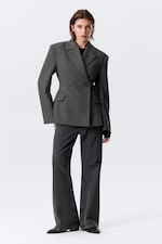 Dark Grey Melange - Fitted Double-Breasted Blazer - 0