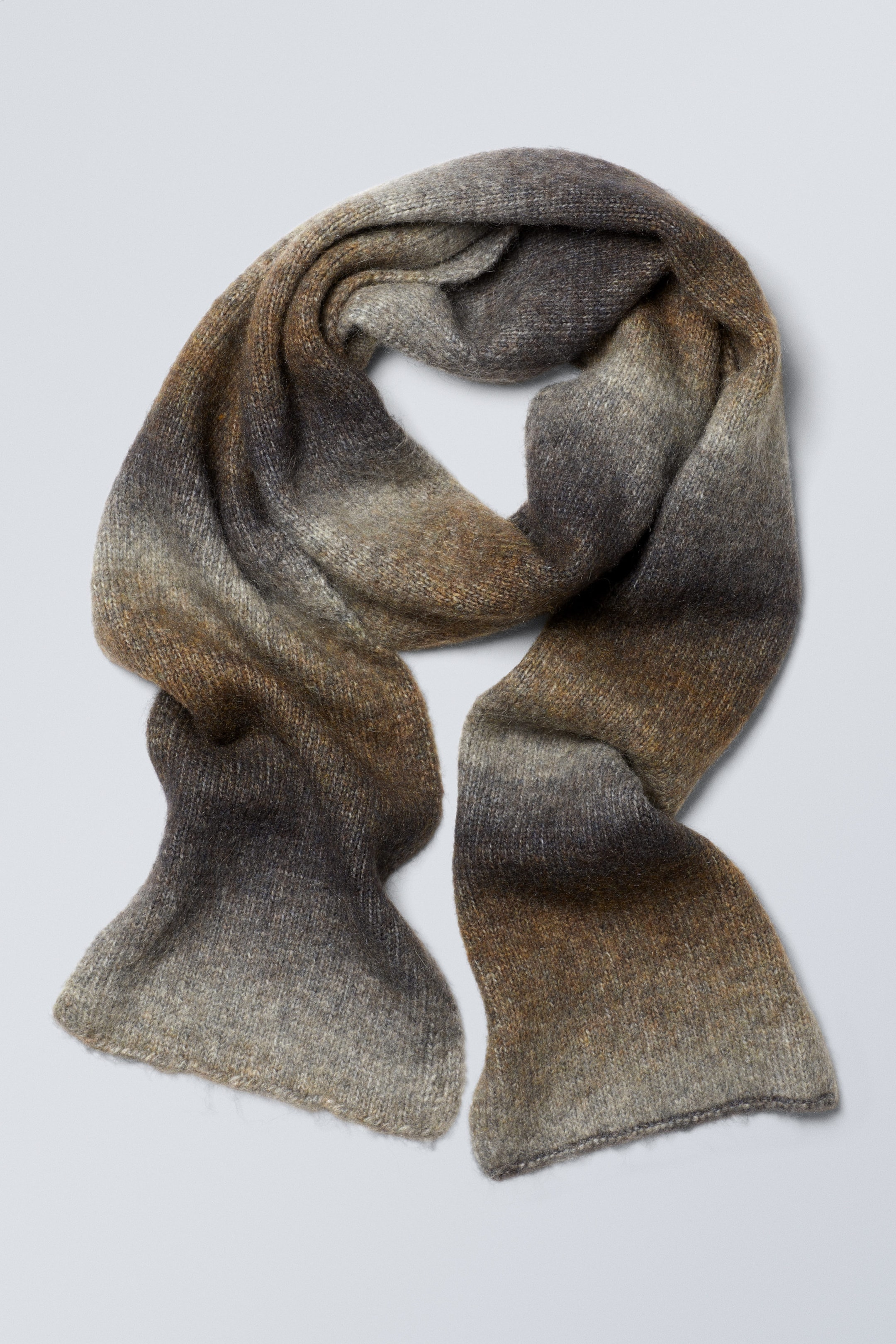 Dusty Beige - Ombre Striped Wool Blend Scarf - 1