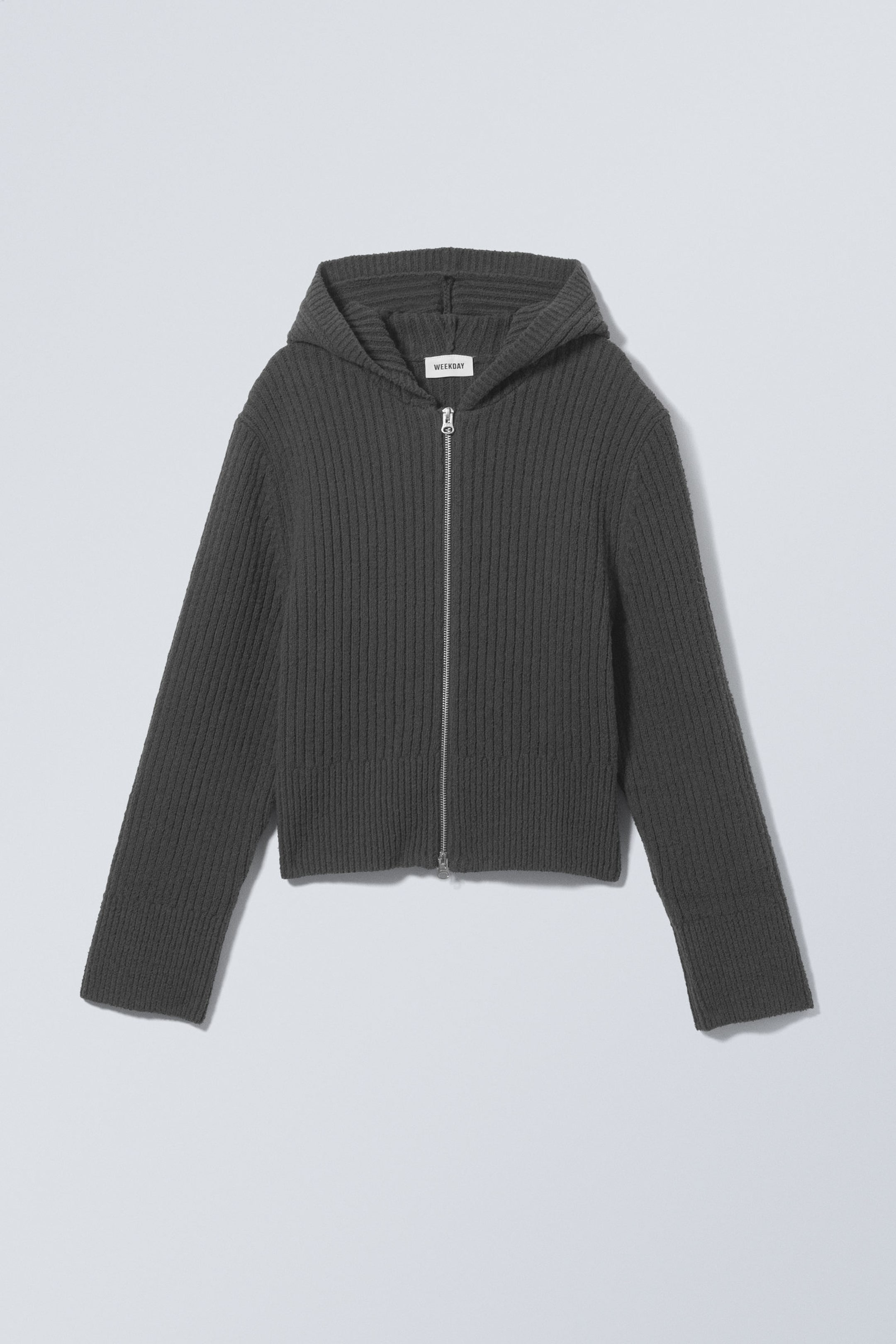 Dark Grey - Ofelia Rib Knit Zip Hoodie - 0