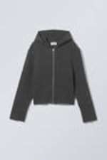 Dark Grey - Ofelia Rib Knit Zip Hoodie - 0