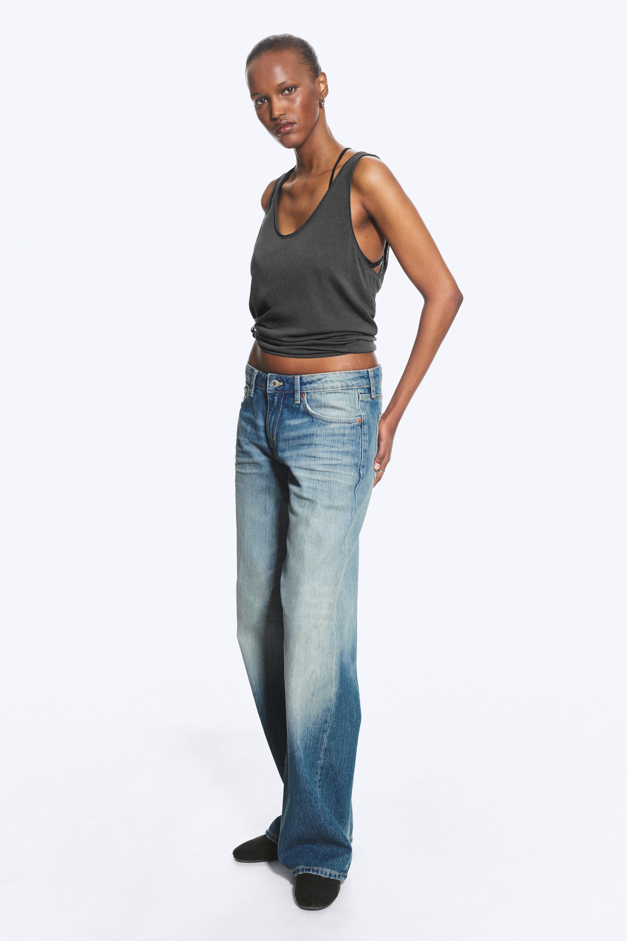 Saddle Blue - Mittelblau - Ample Low Waist Loose Wide Jeans - 2