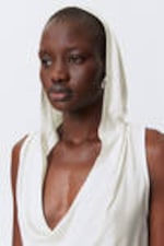 White - Draped Hooded Sleeveless Lyocell Top - 2