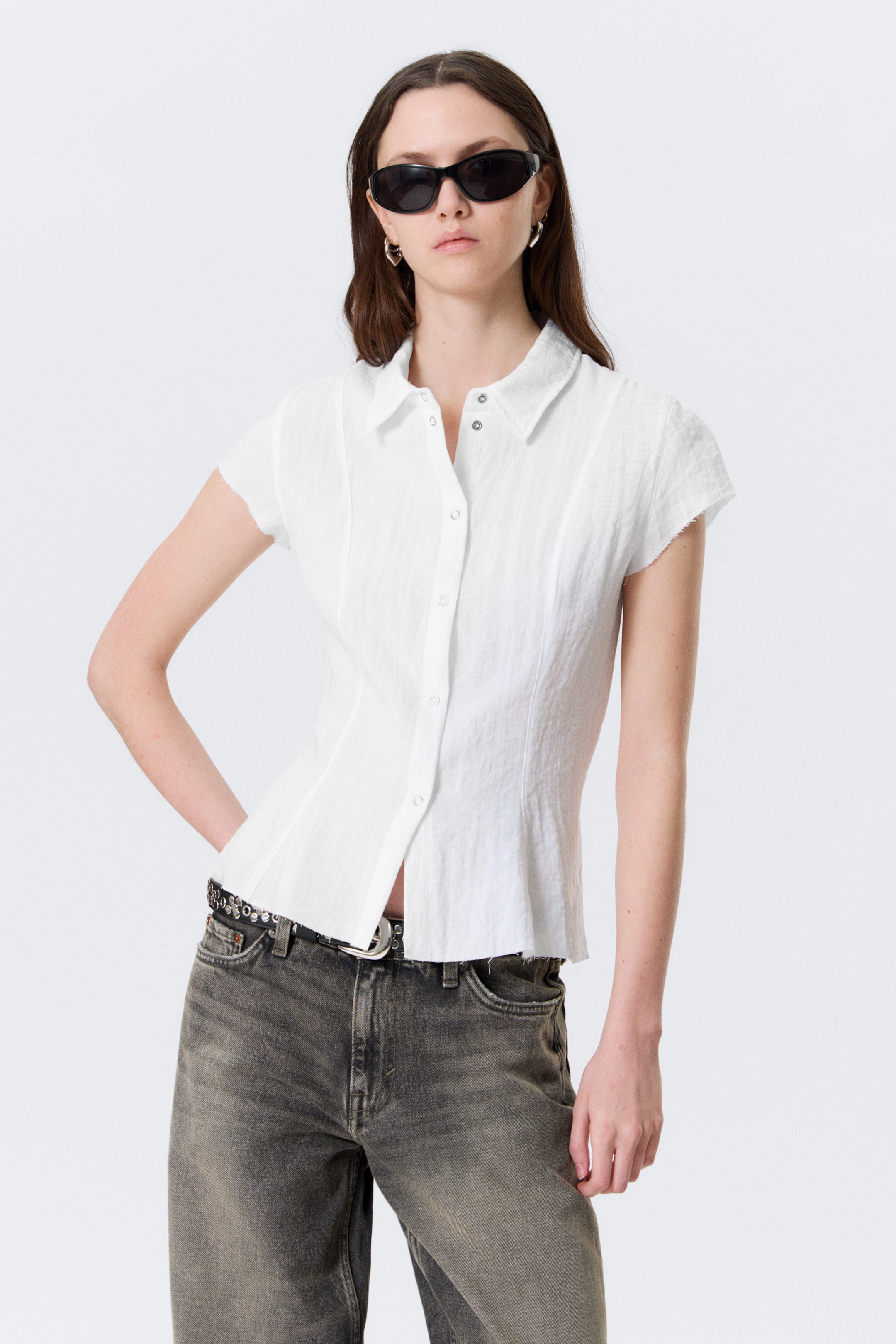 White - Slim Fit Short-Sleeved Crepe Shirt - 1