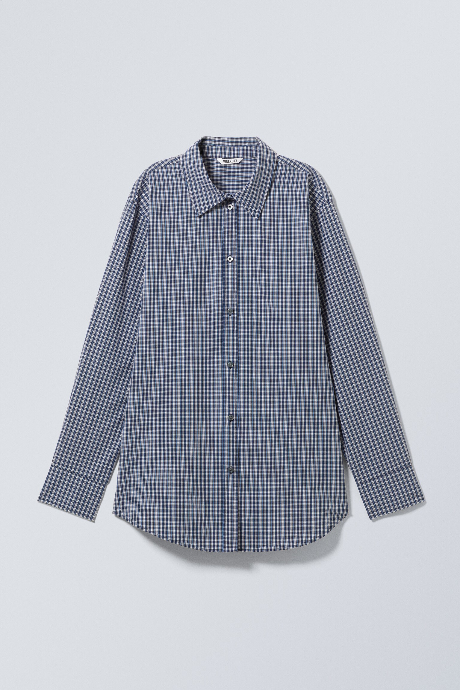 Camisa de algodão de popelina de mangas compridas - Xadrez azul escuro