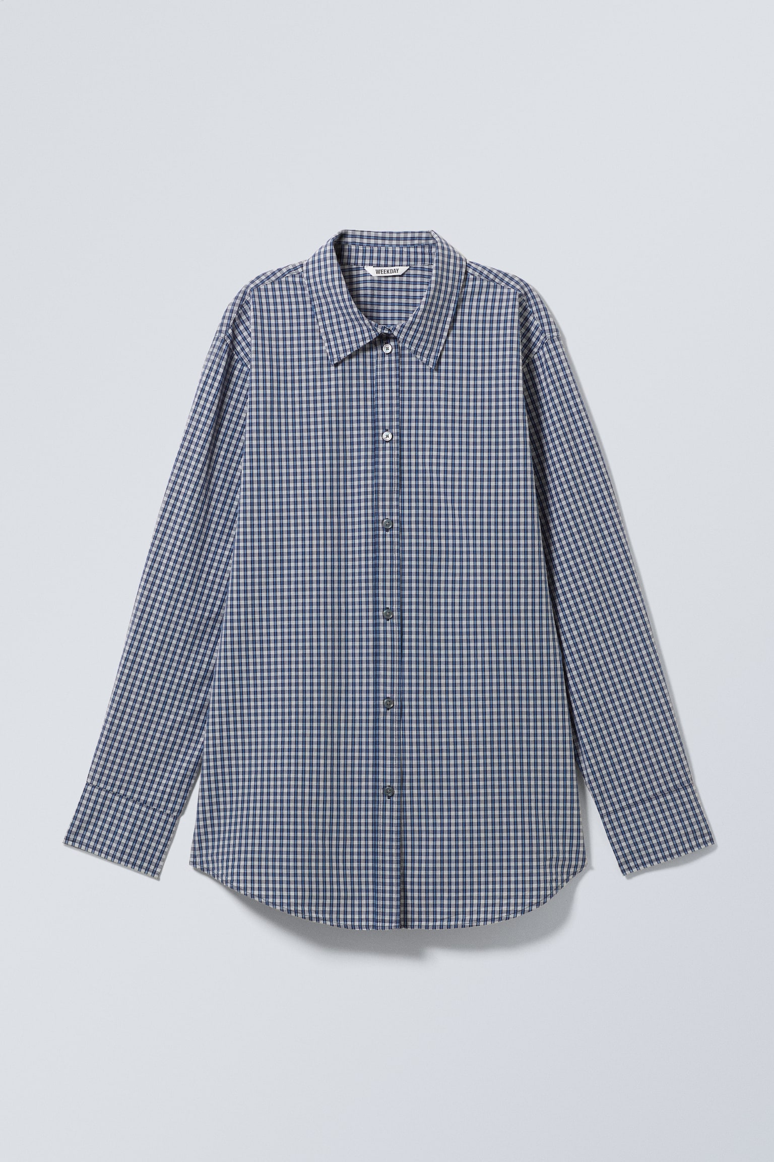 Camicia in popeline di cotone a maniche lunghe - Blu scuro a quadri