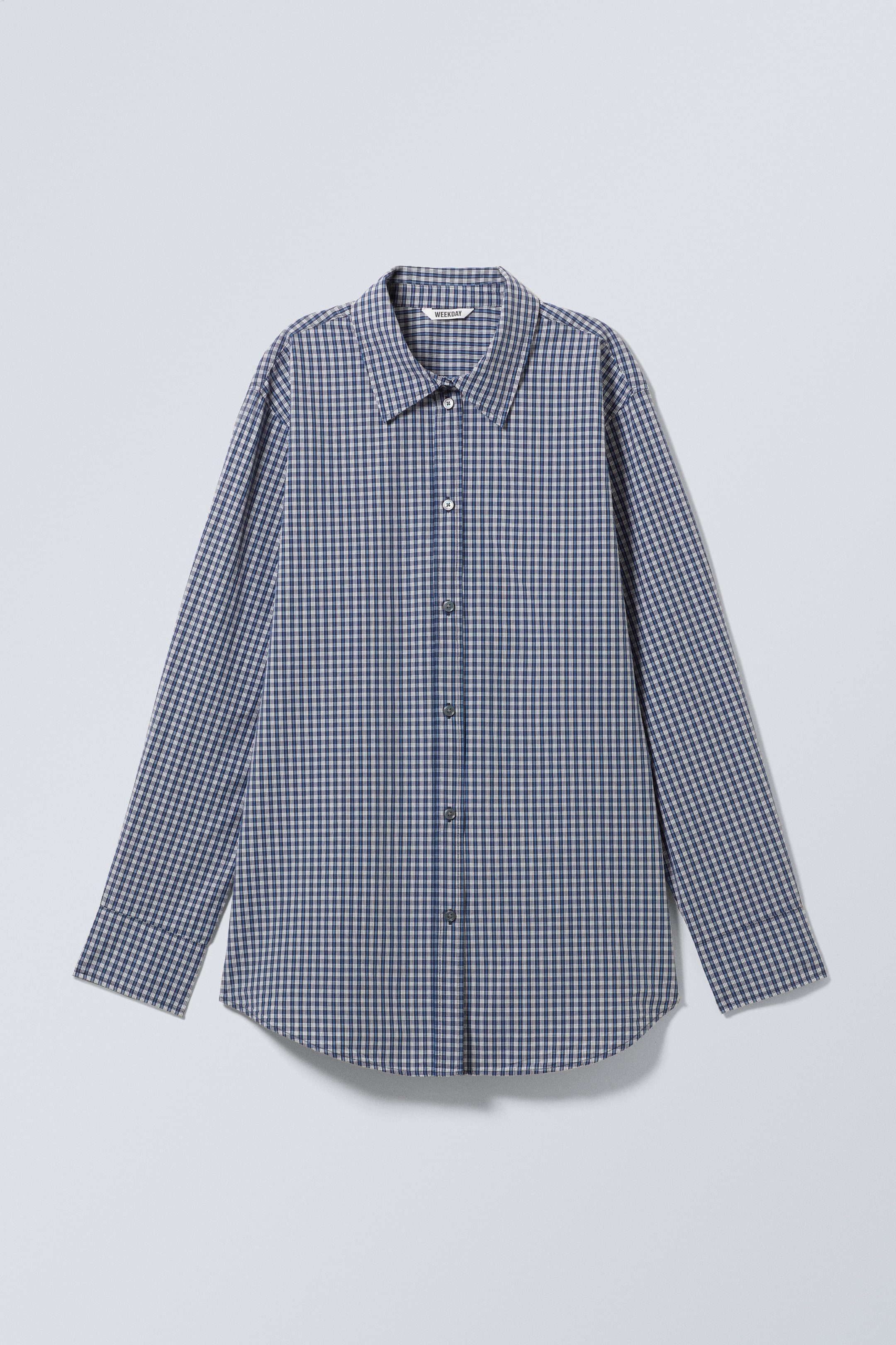 Visualizza immagine più grande: Camicia in popeline di cotone a maniche lunghe - Blu scuro a quadri - DONNA | H&M IT 1