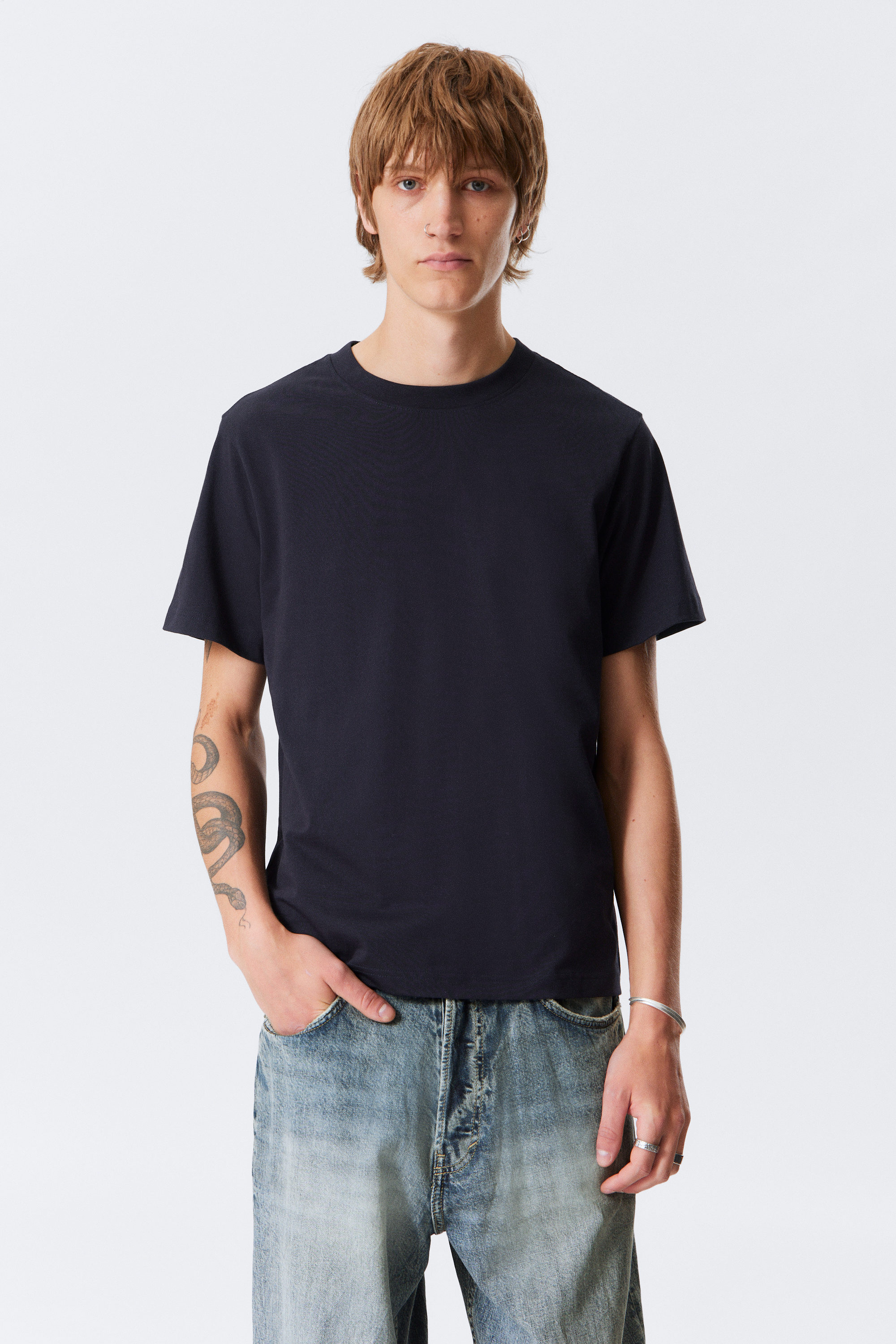 Dark Navy Blue - Short Boxy Heavyweight T-shirt - 1